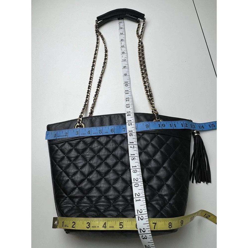 Koret Vintage Black Leather Quilted Shoulder Handbag Tassel Chain Straps